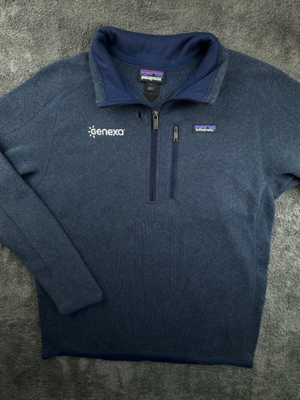 Patagonia Men’s Pullover Jacket Blue Large Fleece Lined w/ Pocket, Logo Genexa *